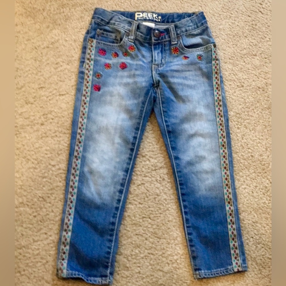 Peek Dungarees Girls Embroidered Blue Jeans
Size 6